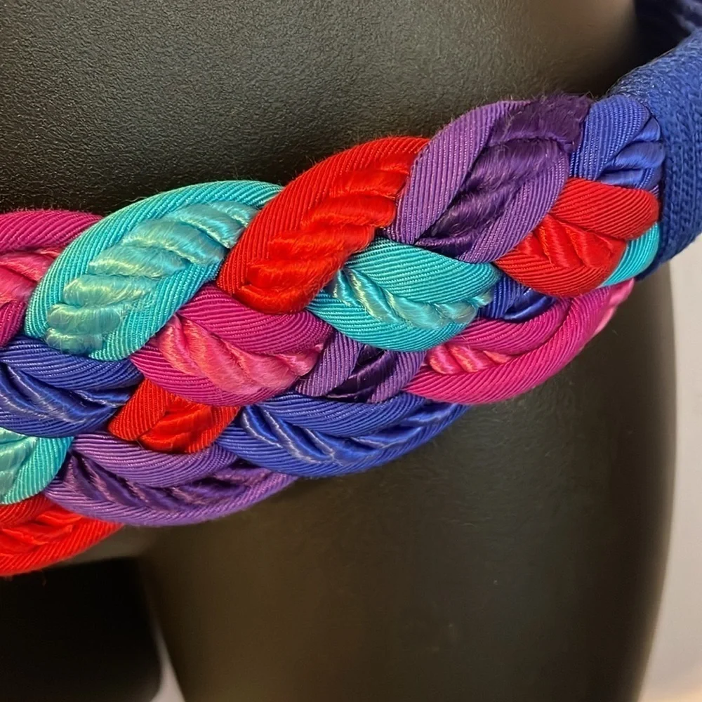 Talbots Vintage Braided Rope Fabric Blue Teal Purple Pink Stretch belt OS